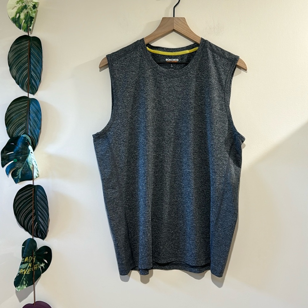 Bonobos Gray Tank Top Size Large- Heathered Gray‎ Black- Sleeveless- Polyester